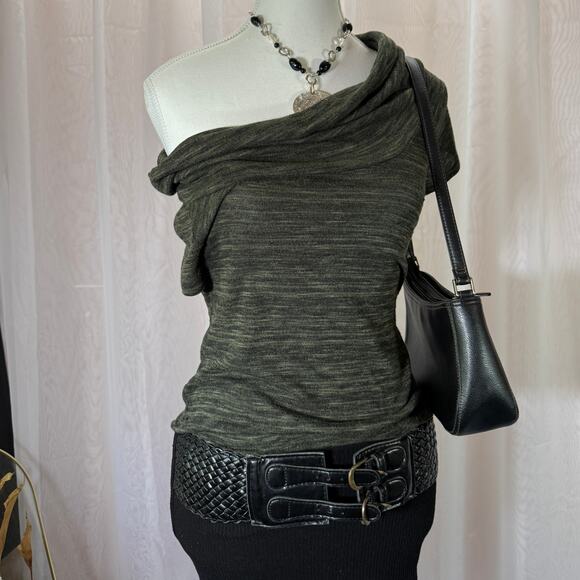 Green Cowl Neck Tunic Sweater Dress w/ Wide Black Double Buckle Belt – Size XS/S - Picture 2 of 11